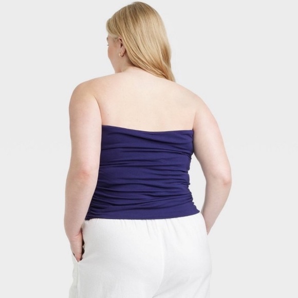 A New Day Women's Ruched Slim Fit Navy Blue Tube Top - Picture 2 of 4